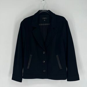 TALBOTS Womens Jacket 16W Black Blazer Faux Leather Trim Career Classic Work EUC
